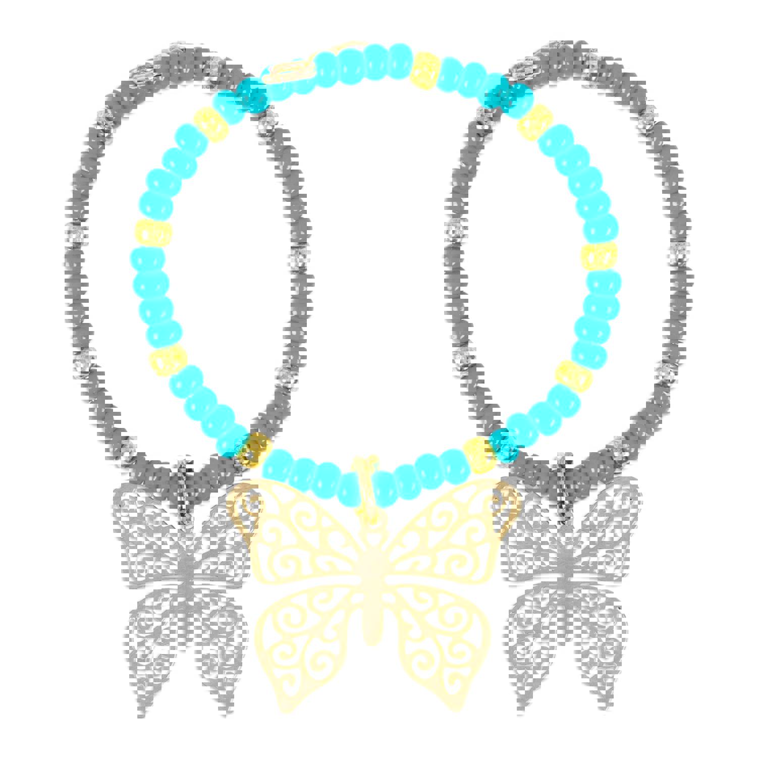 Set of 2 Handmade Beaded Drink Markers with Golden Pendants - Turquoise Flutter