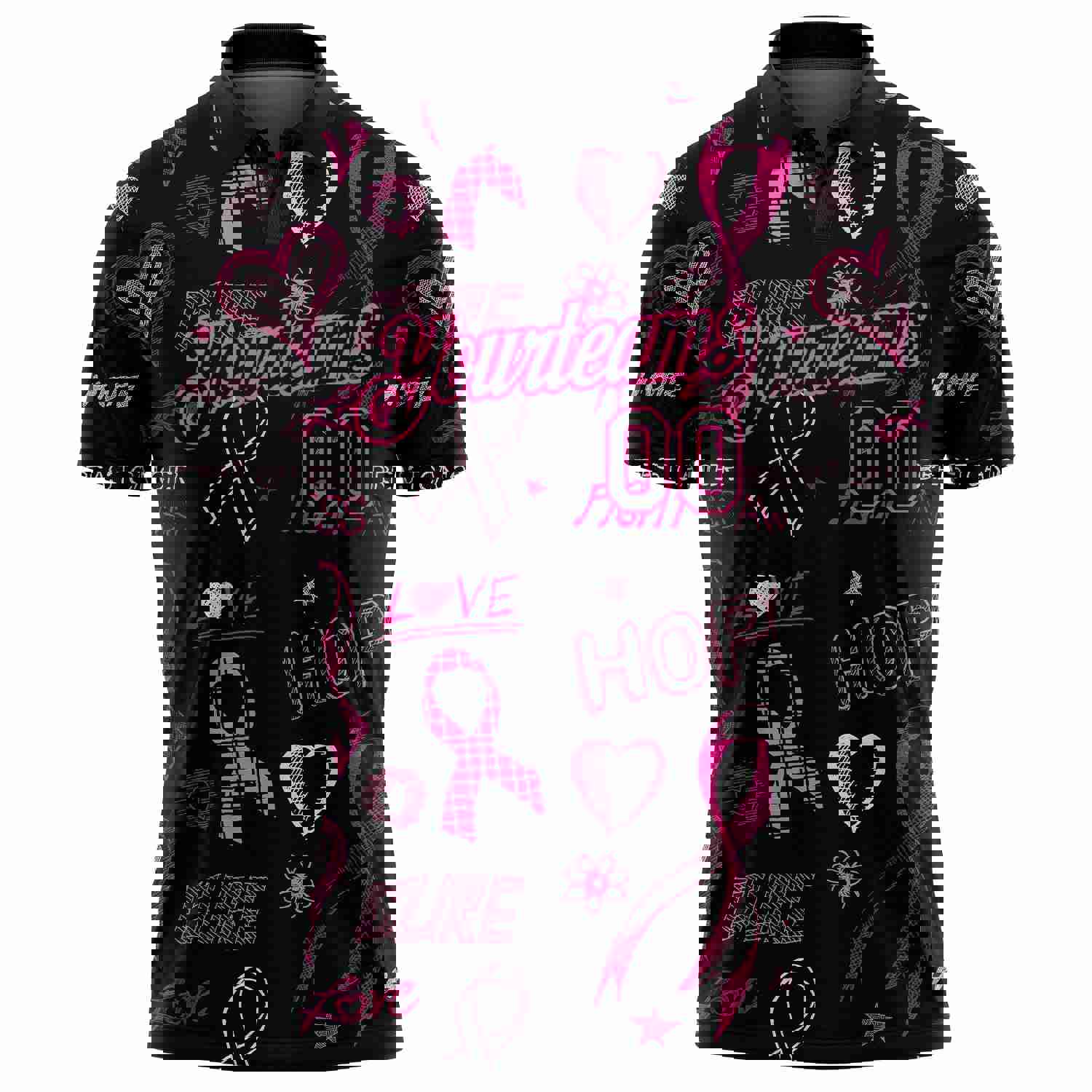 Custom Black Pink 3D Pattern Golf Polo Shirt for Breast Cancer Awareness
