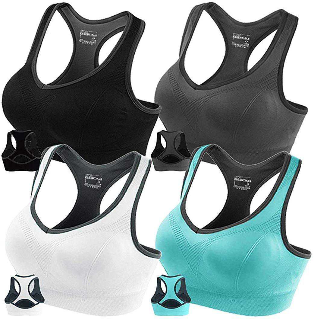 FITTIN Racerback Sports Bras - Padded Seamless Medium Impact Support for Yoga Gym Workout Fitness