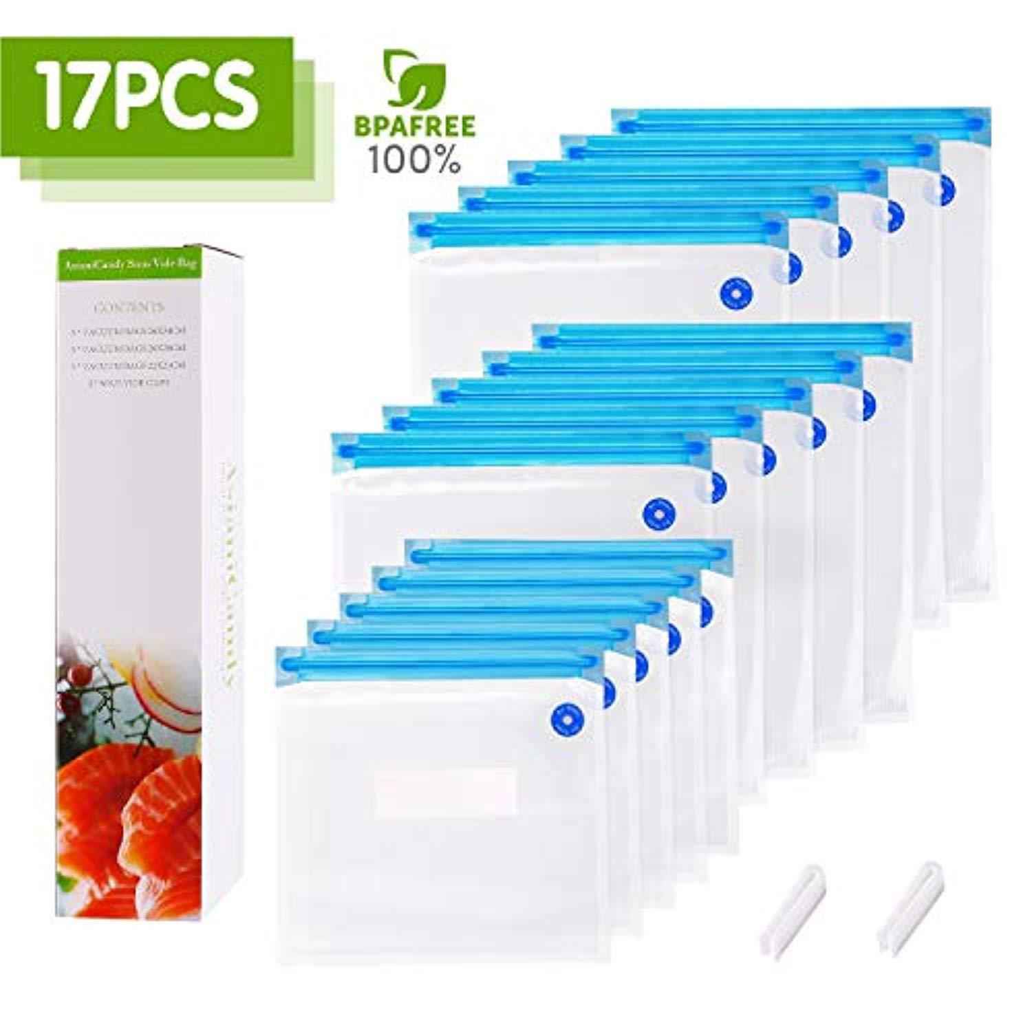 Sous Vide Bags Kit for Anova Cookers - 15 Reusable Vacuum Sealed Bags with Sealing Clips