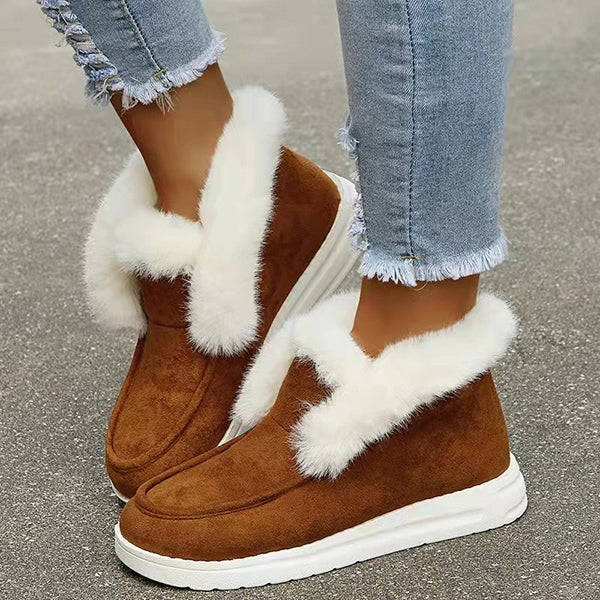 Corashoes Warm Round Toe Flat Fluffy Snow Boots
