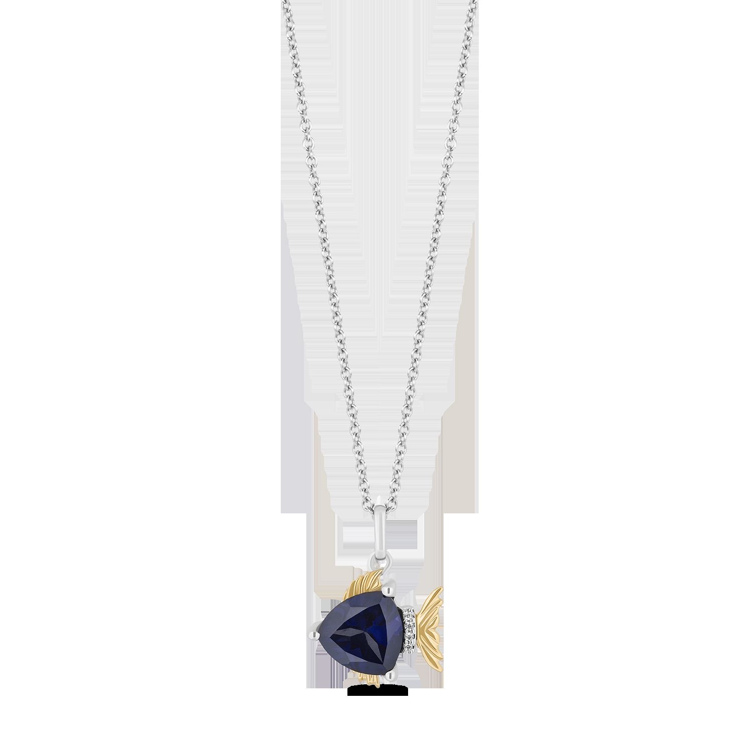 Hallmark Fine Jewelry Sterling Silver and 14K Yellow Gold Blue Tang Fish Pendant with Created Blue Sapphire
