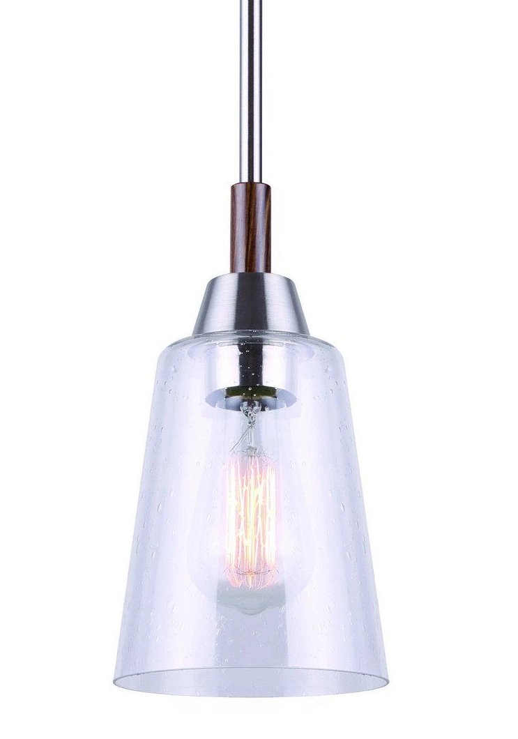 Dex Mini Pendant Light - Brushed Nickel with Faux Wood Shade