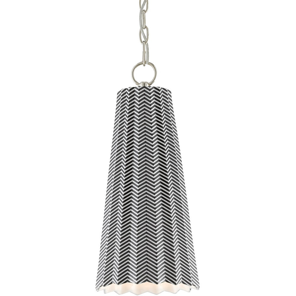 Orator Large Pendant Light - Porcelain/Black & White Finish with Polished Nickel Metal
