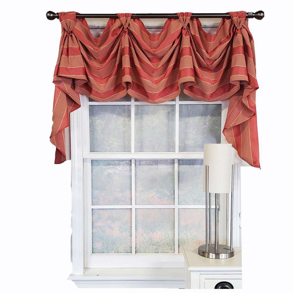 RLF Home Luxurious Modern Design Ribbon Stripe Victory Swag 3-Scoop Window Valance 50 x 25
