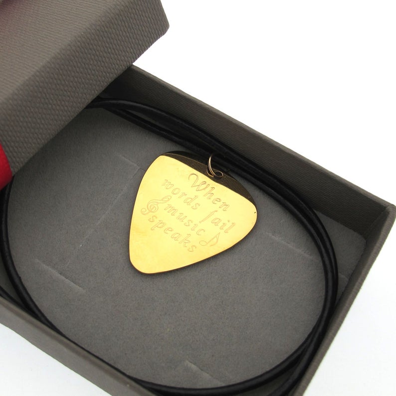 Engraved Guitar Pick Necklace - Stylish Gift for Musicians