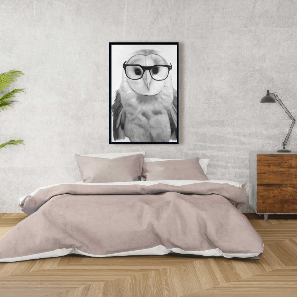 Realistic Barn Owl With Glasses - Fine Art Gallery Wrapped Canvas 24x36