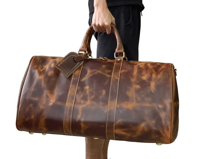 Cool Vintage Brown Leather Men's Overnight Weekender Travel Bag