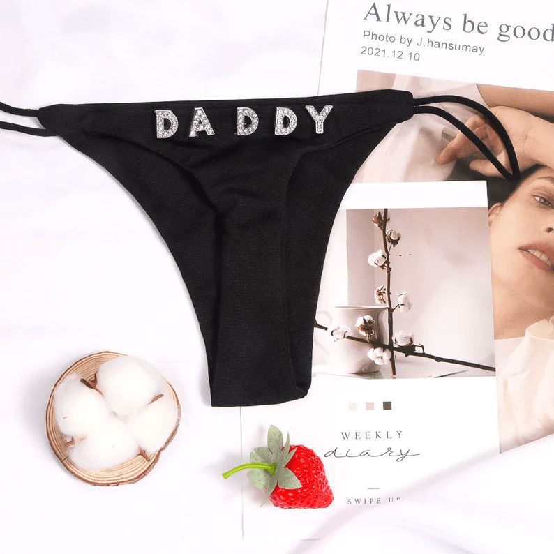 Custom Thong Panties with Personalized Crystal Initials - DIY Letter Underwear for Women