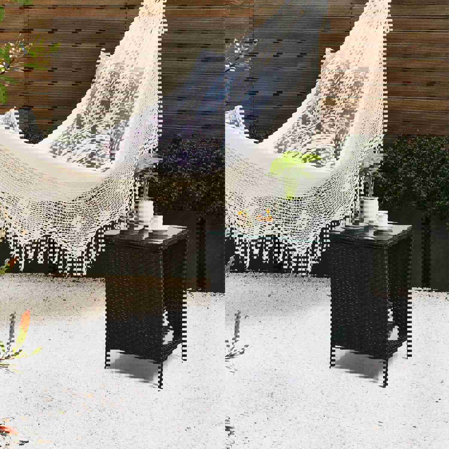 SEGMART Outdoor Wicker Side Table - All Weather Resistant PE Rattan Coffee Table with Storage Shelf