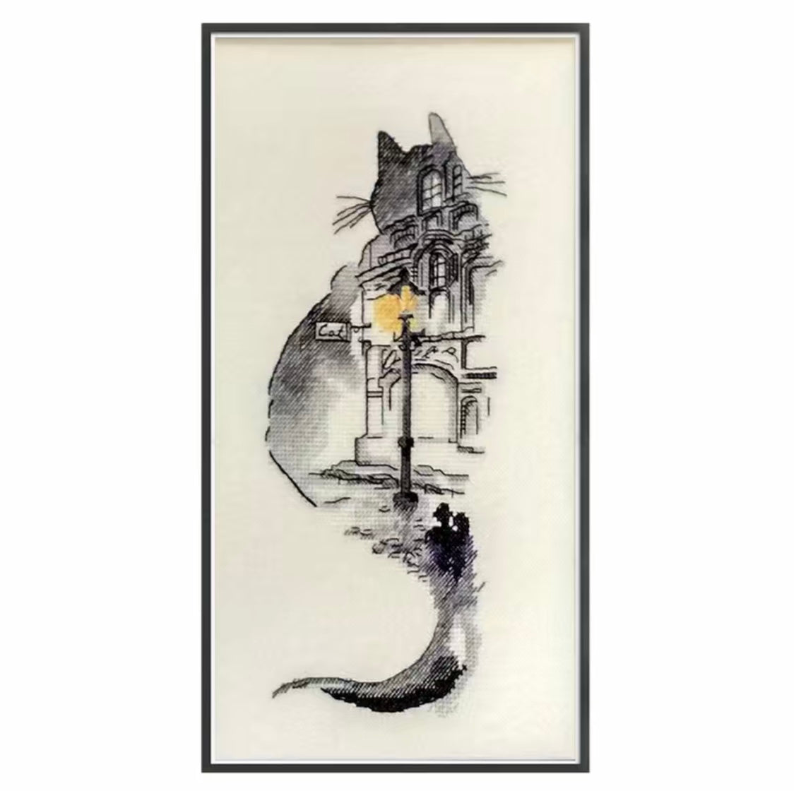 Counted Cross Stitch Kit - Night Scene Cat, DIY Embroidery Kit for All Skill Levels