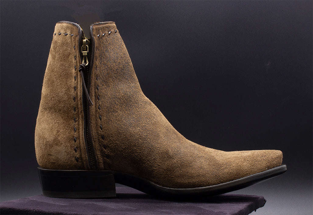Distressed Suede Western Zip Boots for Men