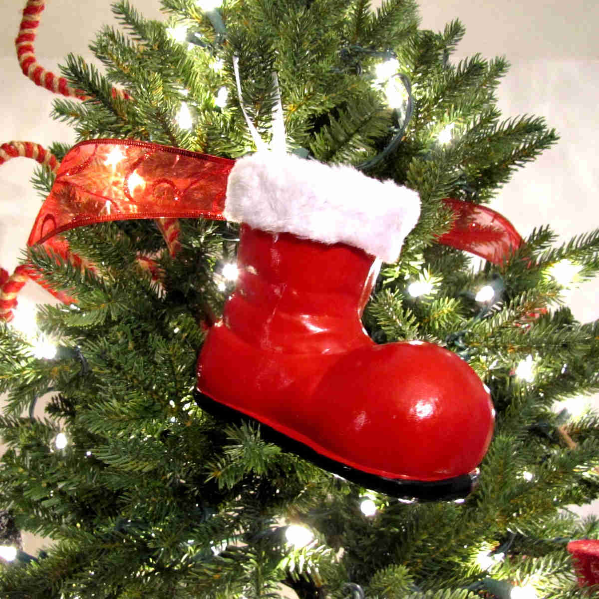 Red Santa Boot Hanging Christmas Ornament Tree Topper Decoration