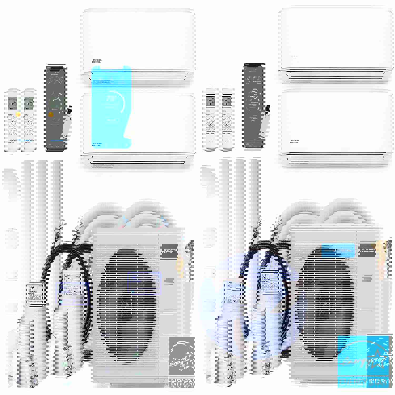 MRCOOL DIY 4th Gen 36K BTU 2-Zone Condenser with 9K+24K Handlers, 2 x 50ft and 1 x 25ft Linesets Bundle