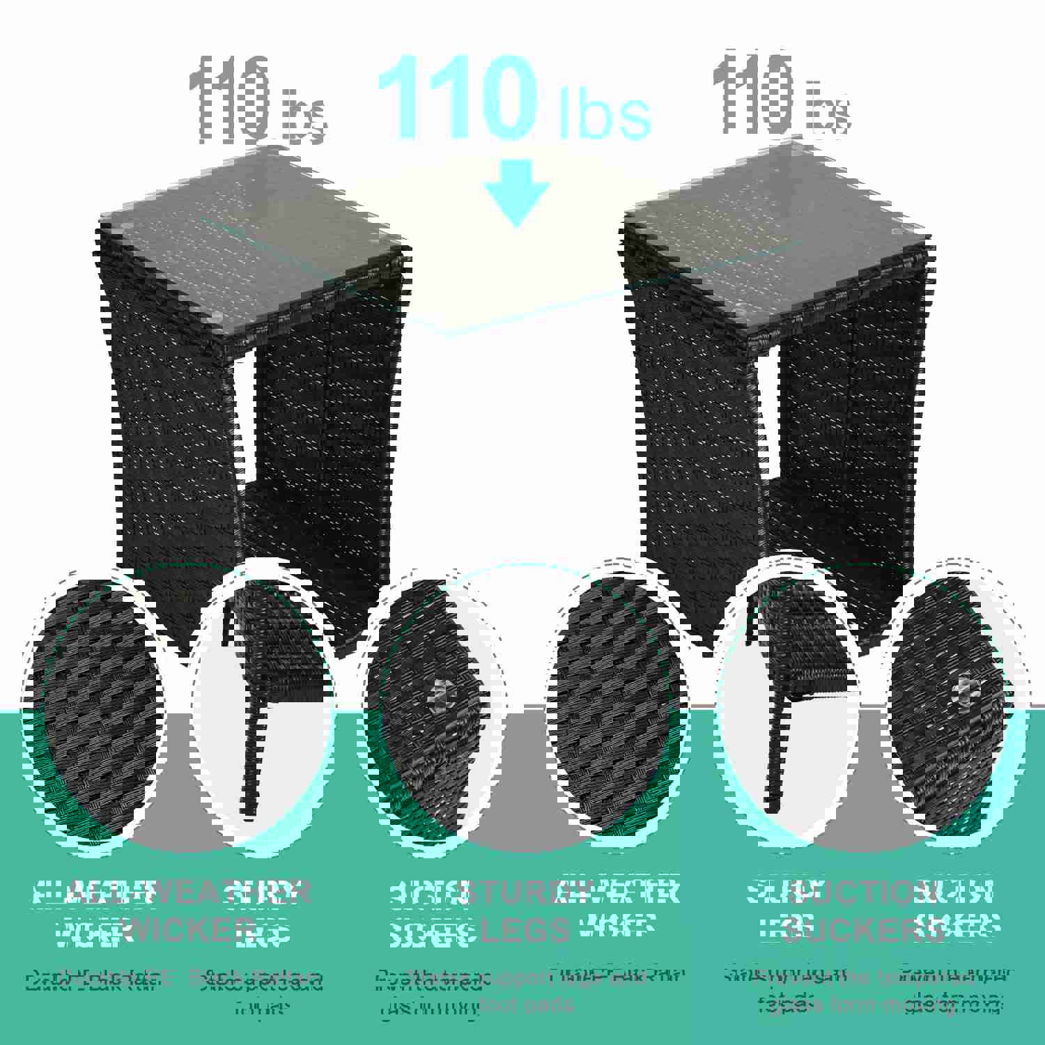SEGMART Outdoor Wicker Side Table - All Weather Resistant PE Rattan Coffee Table with Storage Shelf