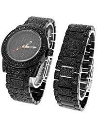 Iced Out Black Watch Bracelet Gift Set