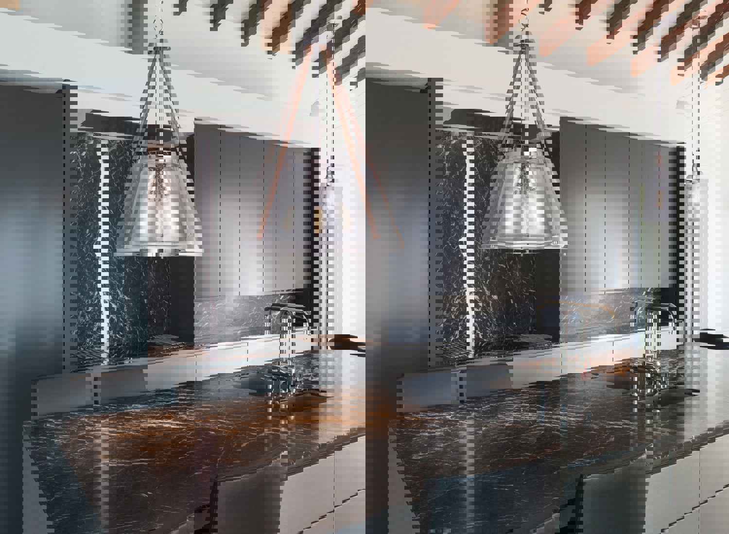 Dex Mini Pendant Light - Brushed Nickel with Faux Wood Shade