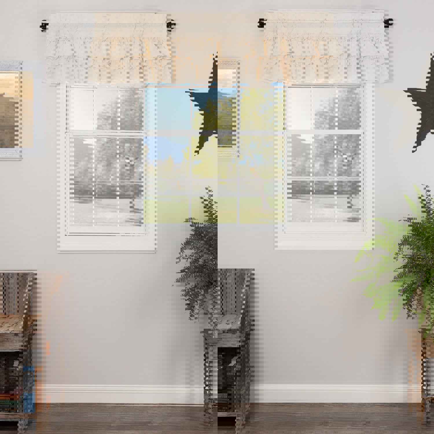 Muslin Ruffled Unbleached Natural Valance 16x60 - Farmhouse Style Window Curtain