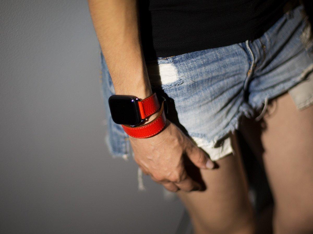 Premium Italian Leather Double Wrap Apple Watch Band in Red