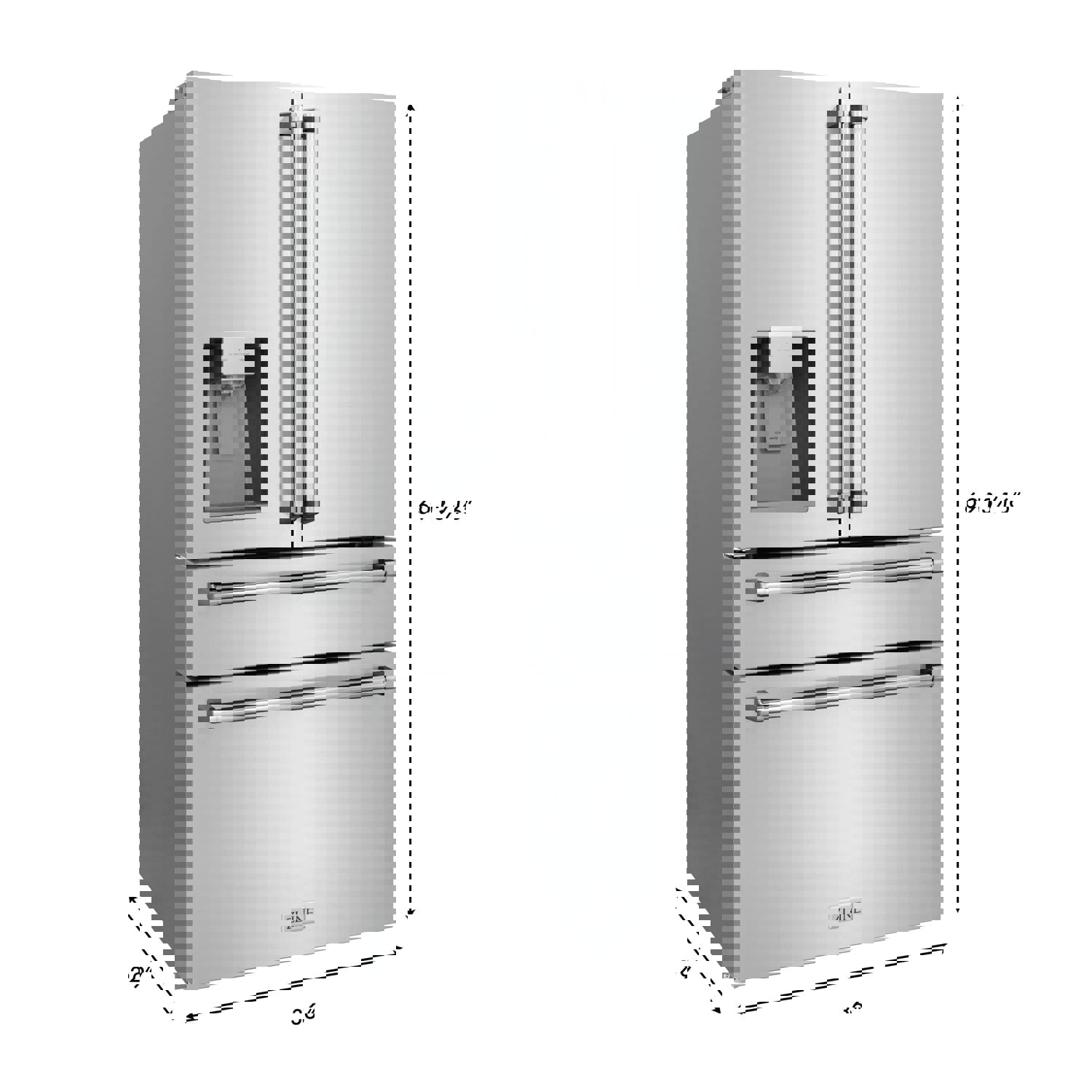 ZLINE 36 In. French Door Refrigerator with Water Dispenser and Ice Maker in Fingerprint Resistant Stainless Steel