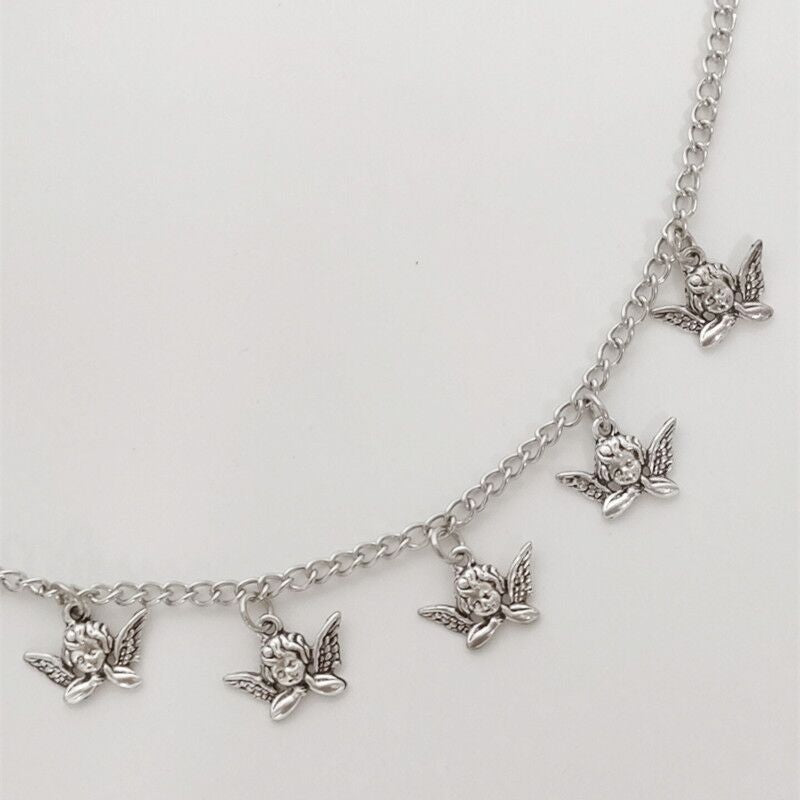 Cute Angel Pendant Punk Choker Necklace for Women - Y2K Hip Hop Rock Style