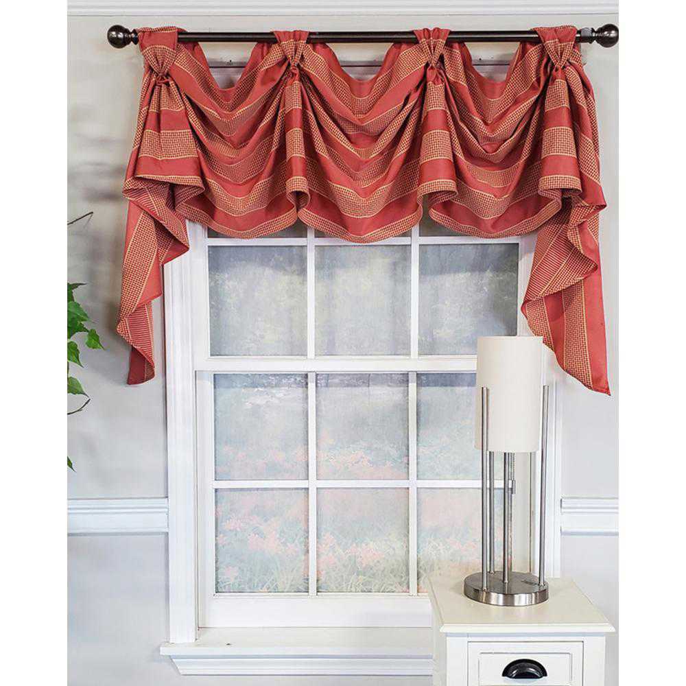RLF Home Luxurious Modern Design Ribbon Stripe Victory Swag 3-Scoop Window Valance 50 x 25