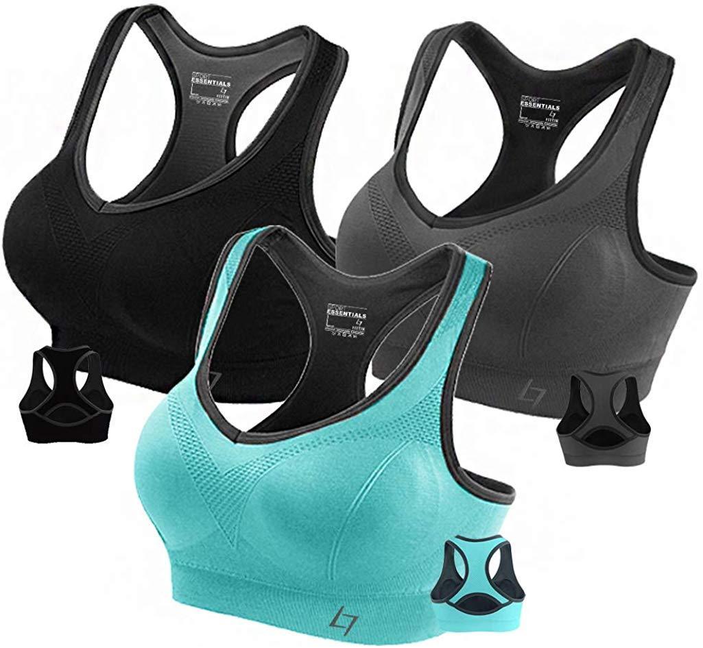 FITTIN Racerback Sports Bras - Padded Seamless Medium Impact Support for Yoga Gym Workout Fitness