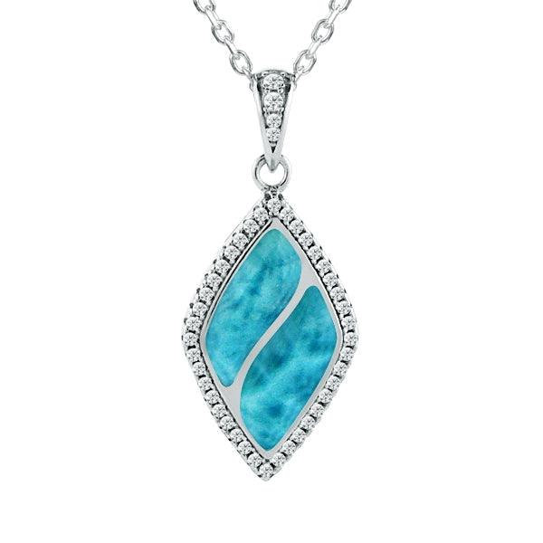 Larimar Tropical Waters Pendant - 925 Sterling Silver with White Topaz