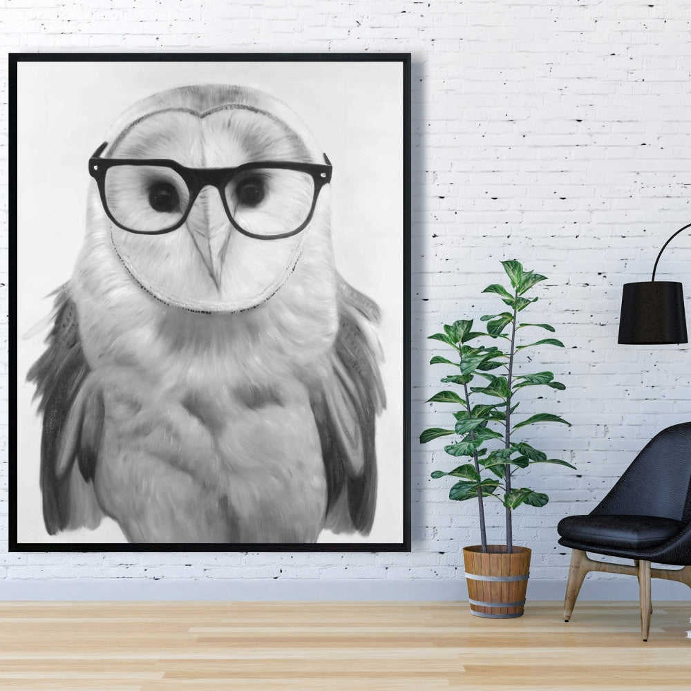 Realistic Barn Owl With Glasses - Fine Art Gallery Wrapped Canvas 24x36