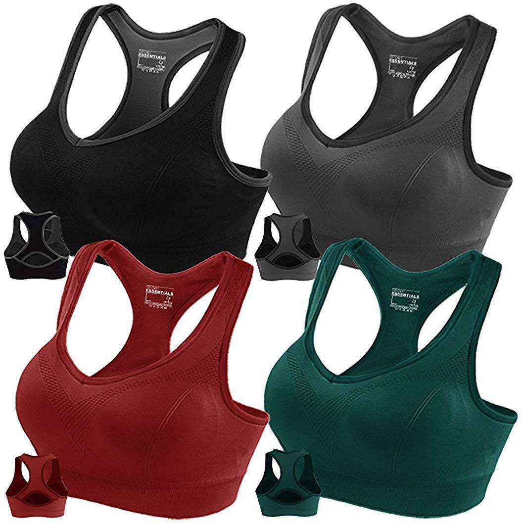 FITTIN Racerback Sports Bras - Padded Seamless Medium Impact Support for Yoga Gym Workout Fitness