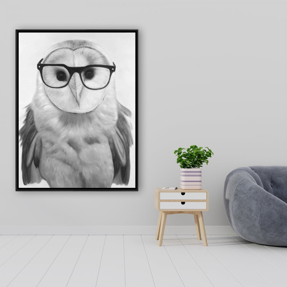 Realistic Barn Owl With Glasses - Fine Art Gallery Wrapped Canvas 24x36