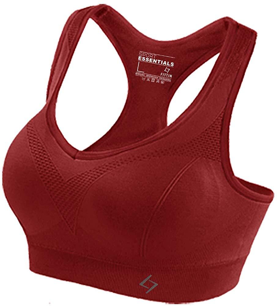 FITTIN Racerback Sports Bras - Padded Seamless Medium Impact Support for Yoga Gym Workout Fitness