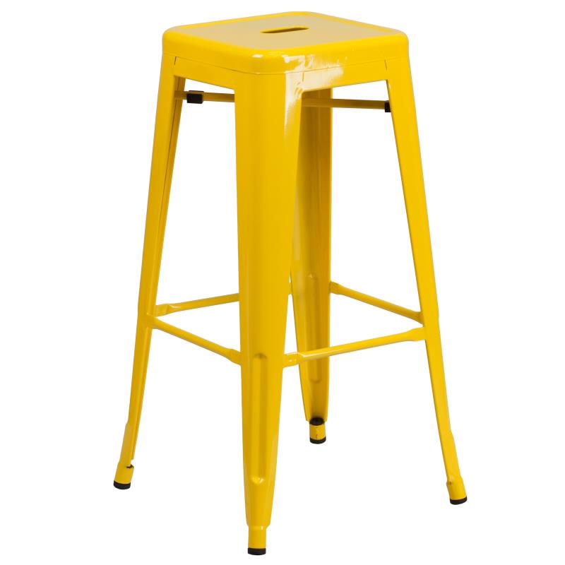 CH-51080BH-4-30SQST Flash Furniture Ormsby Commercial Grade 24 Round Yellow Metal Indoor-Outdoor Bar Table Set with 4 Square Seat Backless Stools