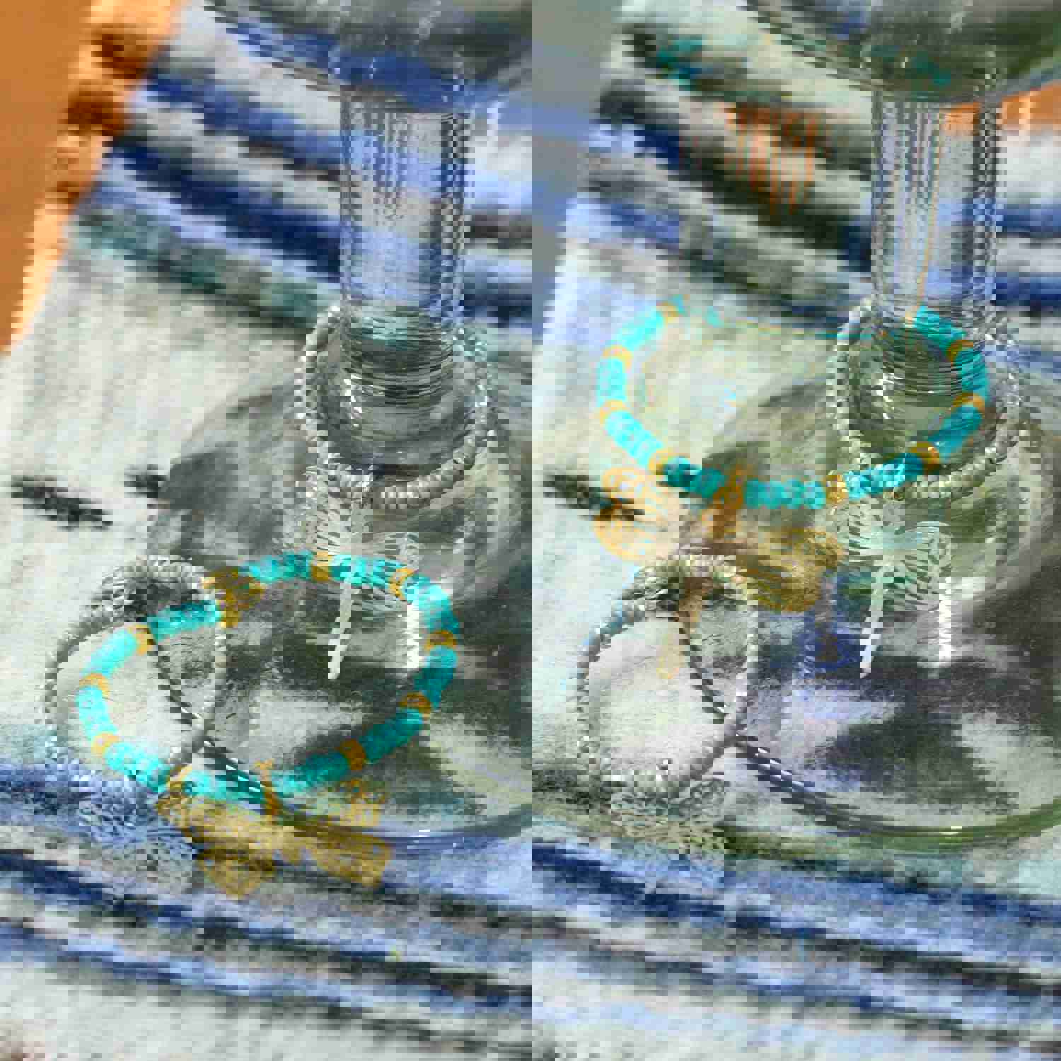 Set of 2 Handmade Beaded Drink Markers with Golden Pendants - Turquoise Flutter