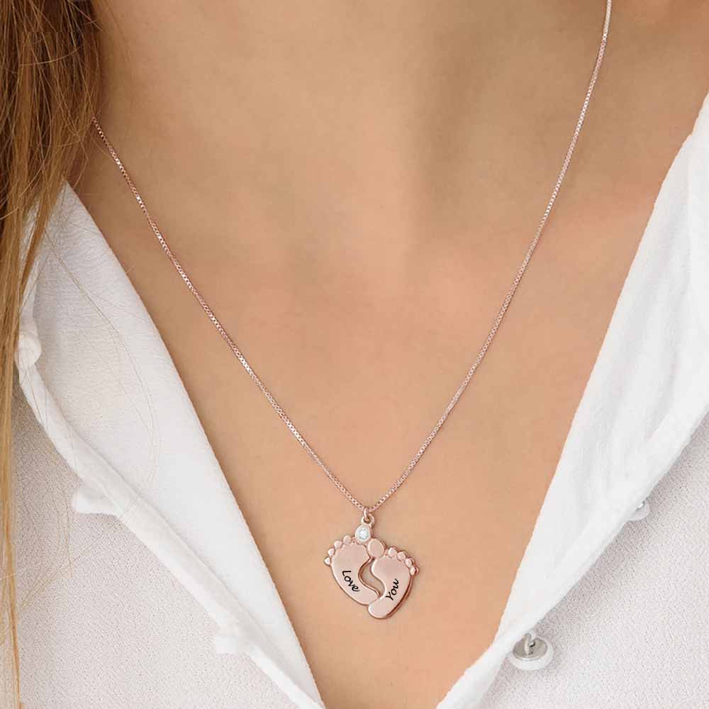 Custom Text Foot Necklace Personalized Silver Name Jewelry for Mothers Day Gift