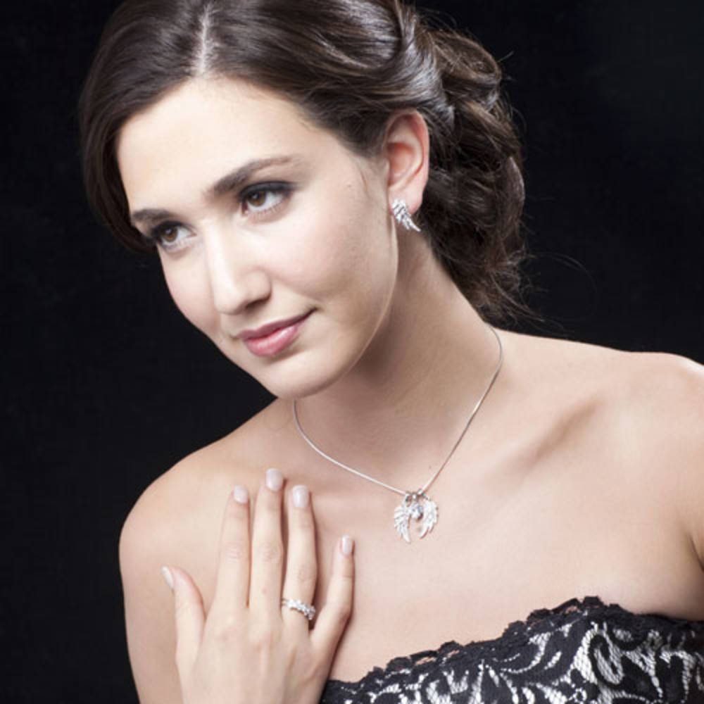 Angel Wings CZ Pendant Necklace in Silver-Tone