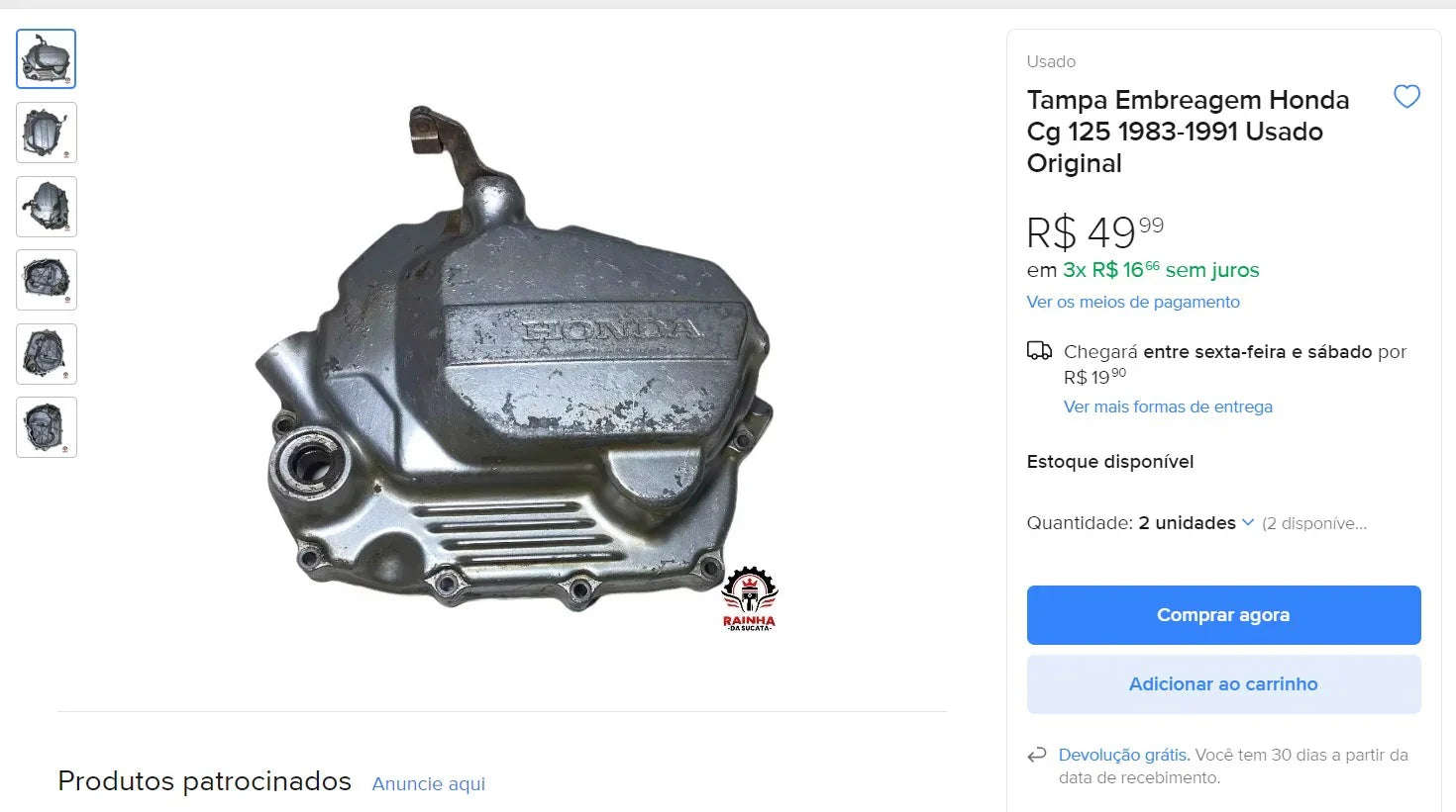 Honda CG 125 Motorcycle Parts - Rear Hub, Clutch Cover, Side Cover (DDP)