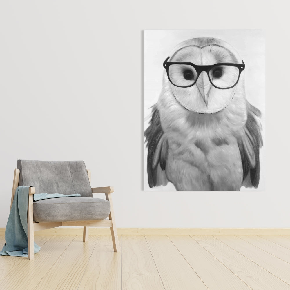 Realistic Barn Owl With Glasses - Fine Art Gallery Wrapped Canvas 24x36