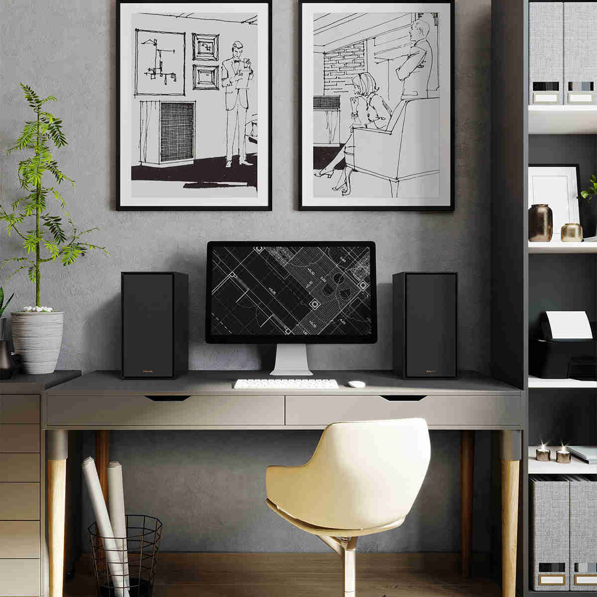 Klipsch R-50PM Powered Bookshelf Speakers with 5.25 Woofers - Pair