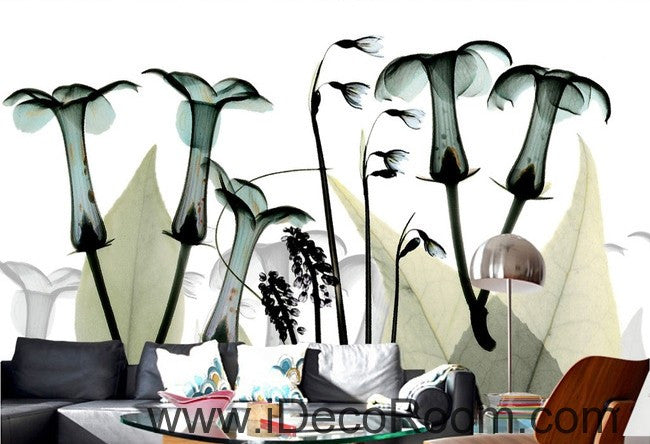 Transparent Wild Flower Leaves Wallpaper Wall Decals for Home Decor