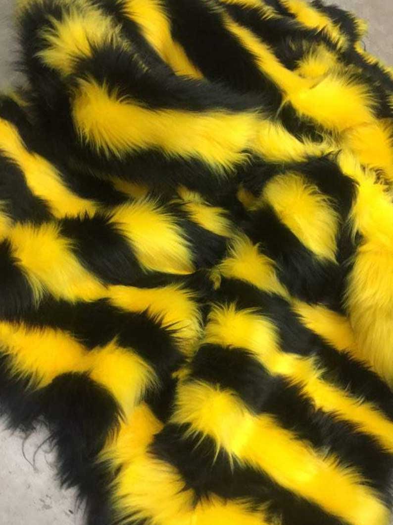 Faux Fur 2 Tone Stripe Long Pile Fabric for Coats, Blankets, and More