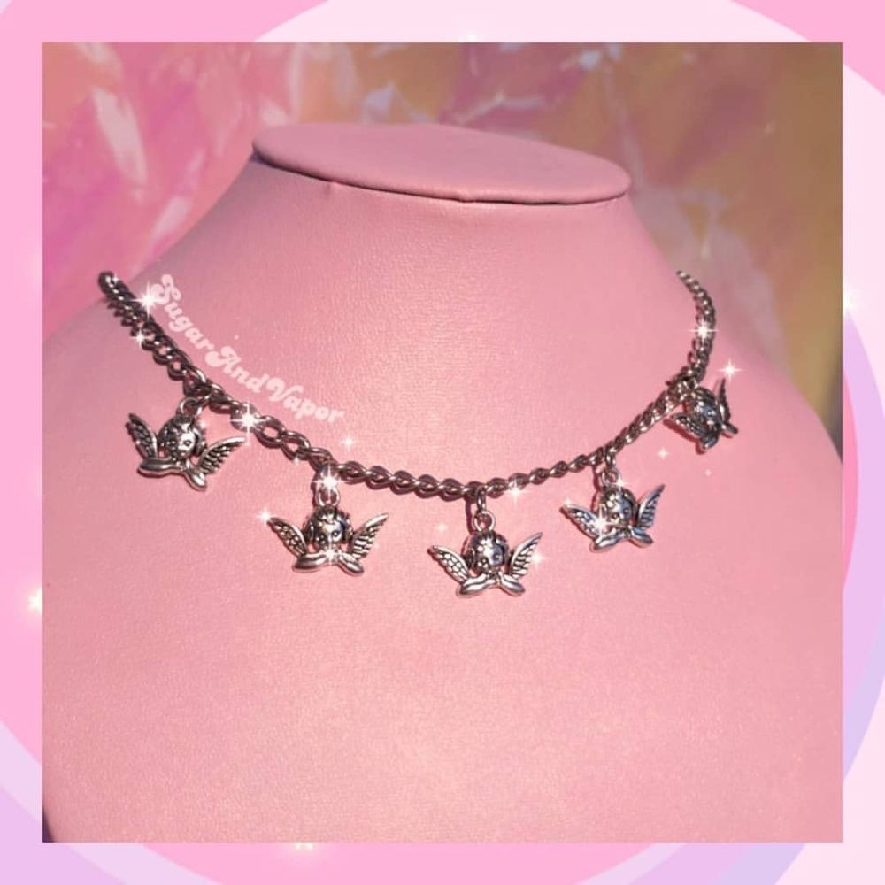 Cute Angel Pendant Punk Choker Necklace for Women - Y2K Hip Hop Rock Style