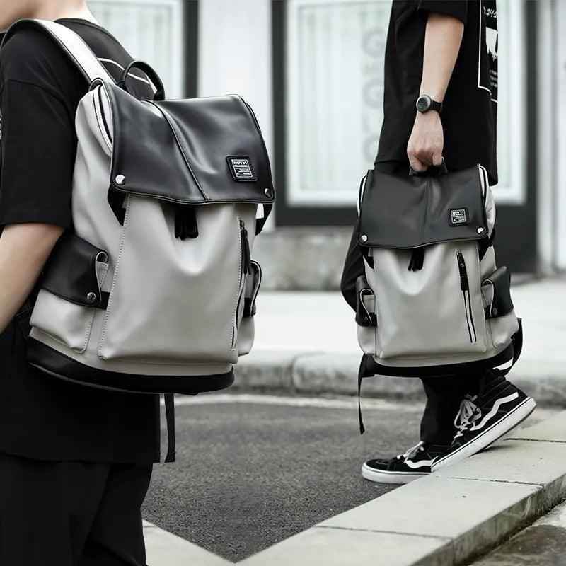 Mens Cool Backpacks SF0135 - Casual Fashion Large Capacity Leather Laptop Bag