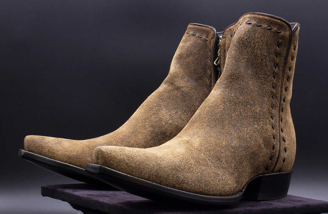 Distressed Suede Western Zip Boots for Men