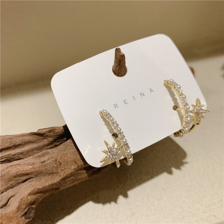 Elegant Copper Inlaid Zircon Star Earrings for Women