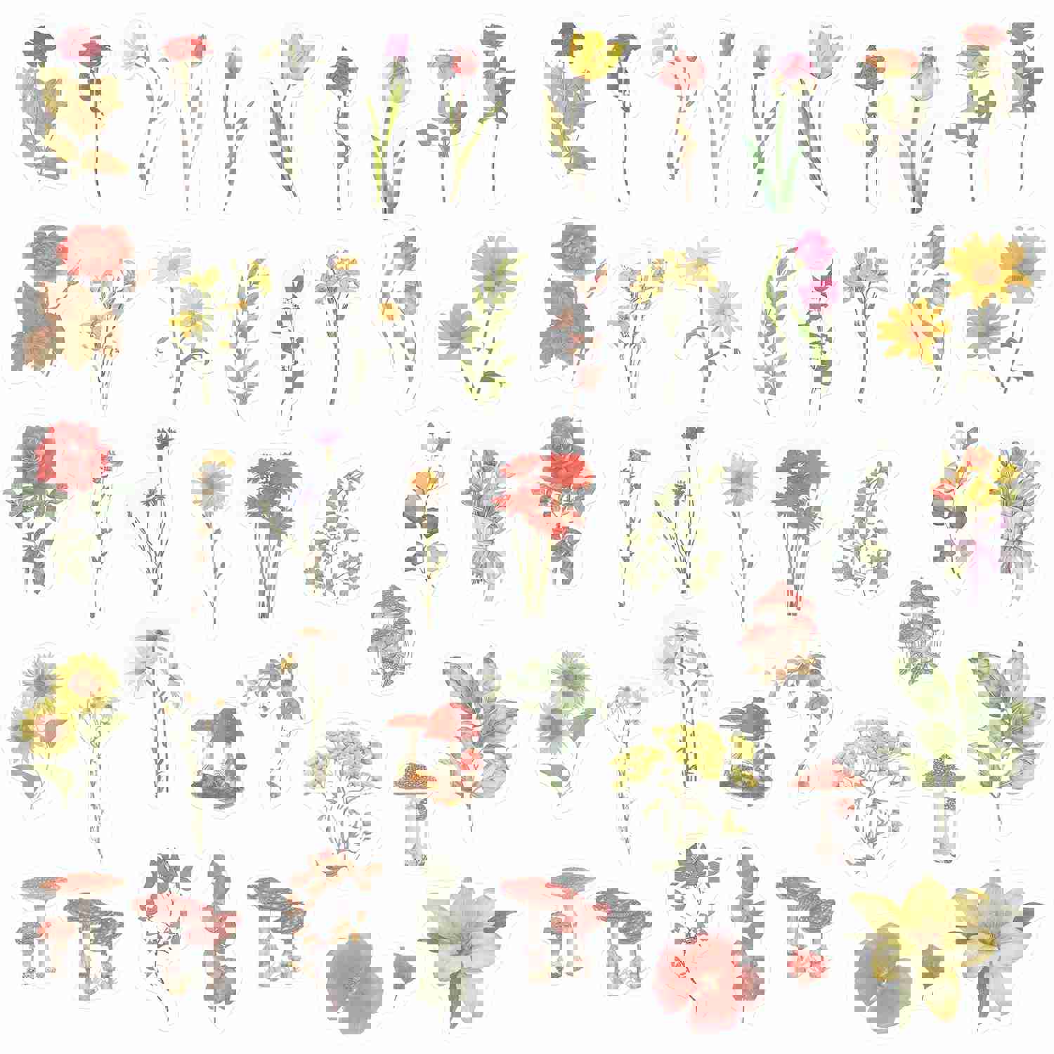 Craspire 7 Bags 7 Styles PET Waterproof Floral Stickers for DIY Scrapbooking