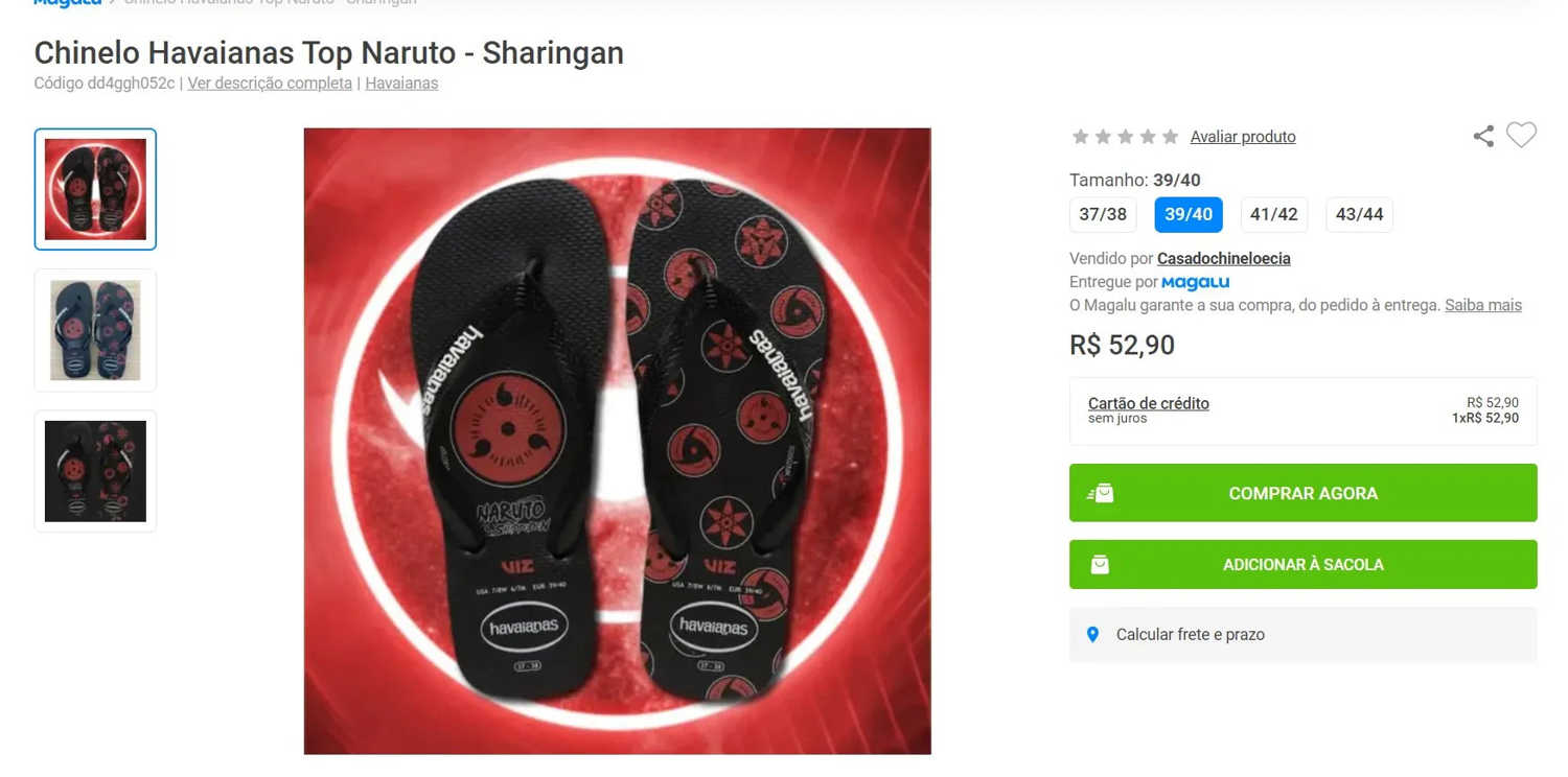 Havaianas Brazil - 3 Pairs of Themed Flip Flops (Naruto & Fortnite) - Size 39/40