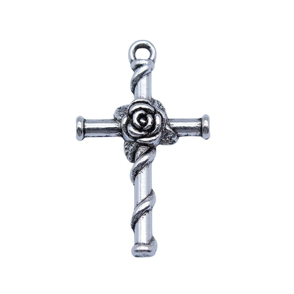 20pcs Antique Silver Flower Cross Charms Pendant for DIY Jewelry Making