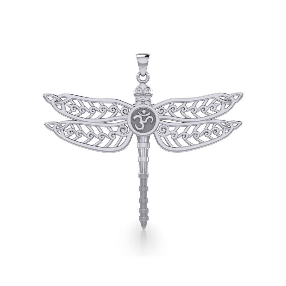 Celtic Dragonfly with Om Symbol Silver Pendant TPD5384