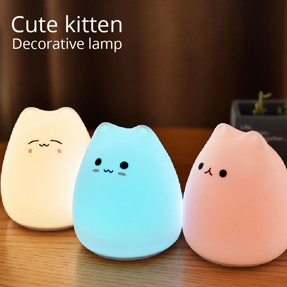 LED Night Lamp Touch Sensor Cat Silicone Animal Light - Colorful Child Holiday Gift, Creative Bedroom Desktop Decor Lamp
